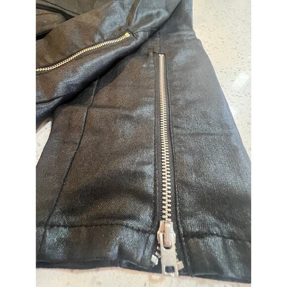 H&M BLACK SHINY PANTS BUTTON FLY WITH ANKLE ZIPPERS WOMENS SIZE 8 - Picture 6 of 6